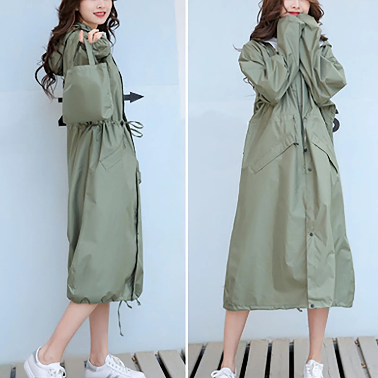 

Женский непродуваемый плащ на молнии, с капюшоном и карманами