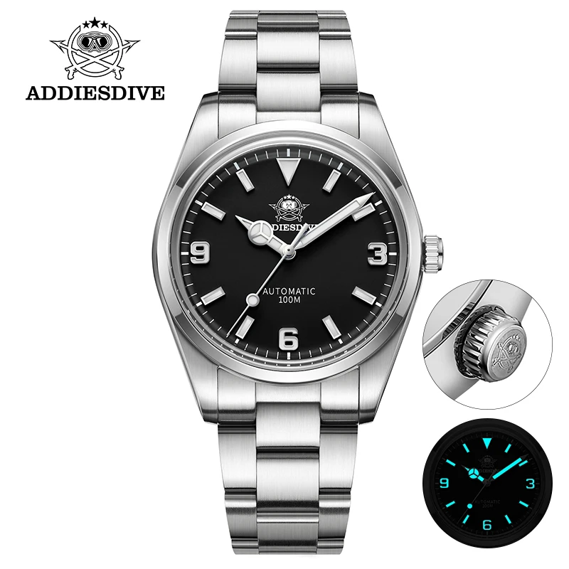 

Addies Dive Explorer Climbing Watch Automatic Mechanical 38mm Vintage Black Dial Domed Sapphire Luxury Brand Mens Diver Watches