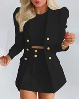 ladies office short skirt suit 2022 fall new puff sleeve double breasted suit jacket high waist a line skirt fashion suit