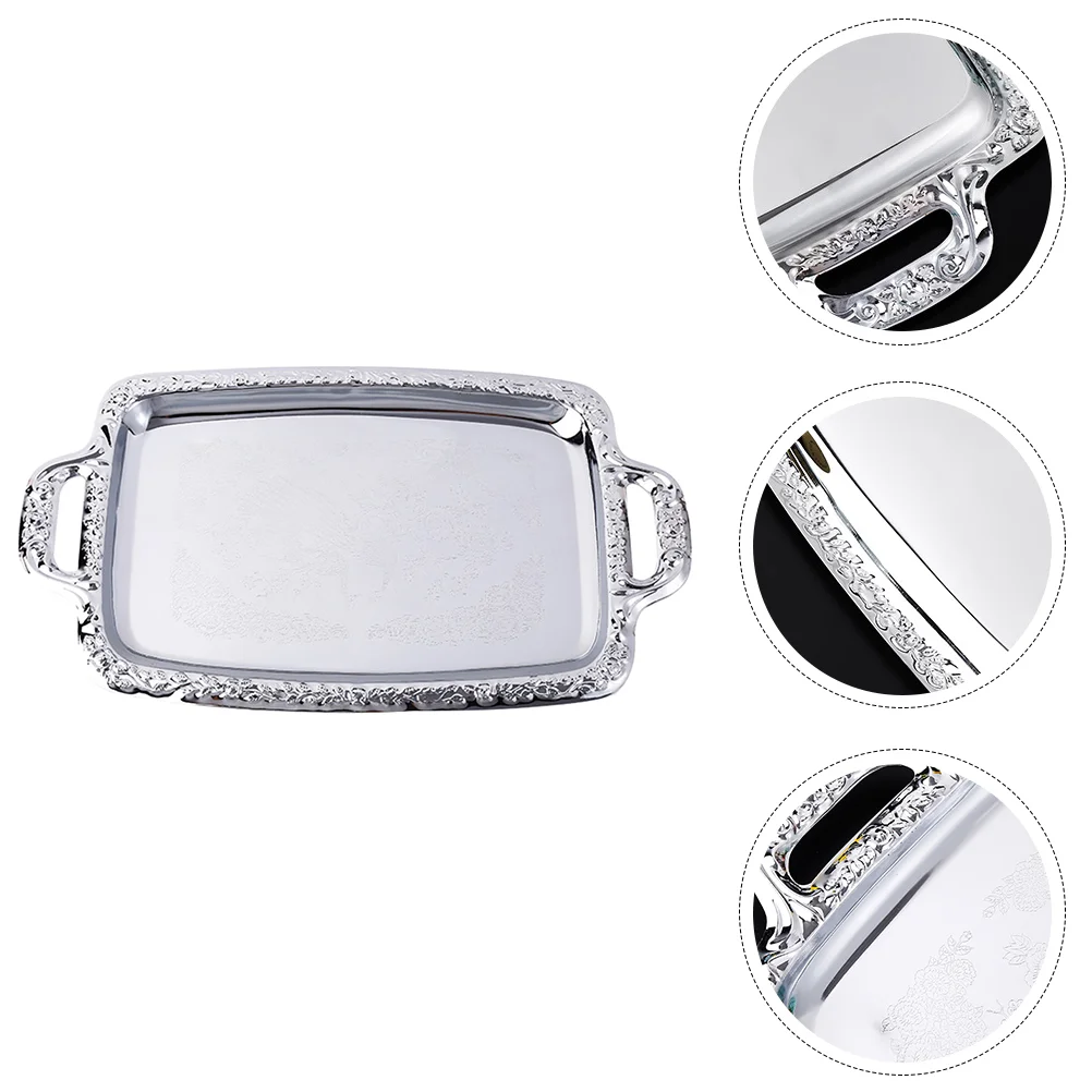 

Tray Serving Platemetal Dish Container Storagetable Jewelry Tableware Coffee Silver Bread Kitchen Appetizer Durable Decor