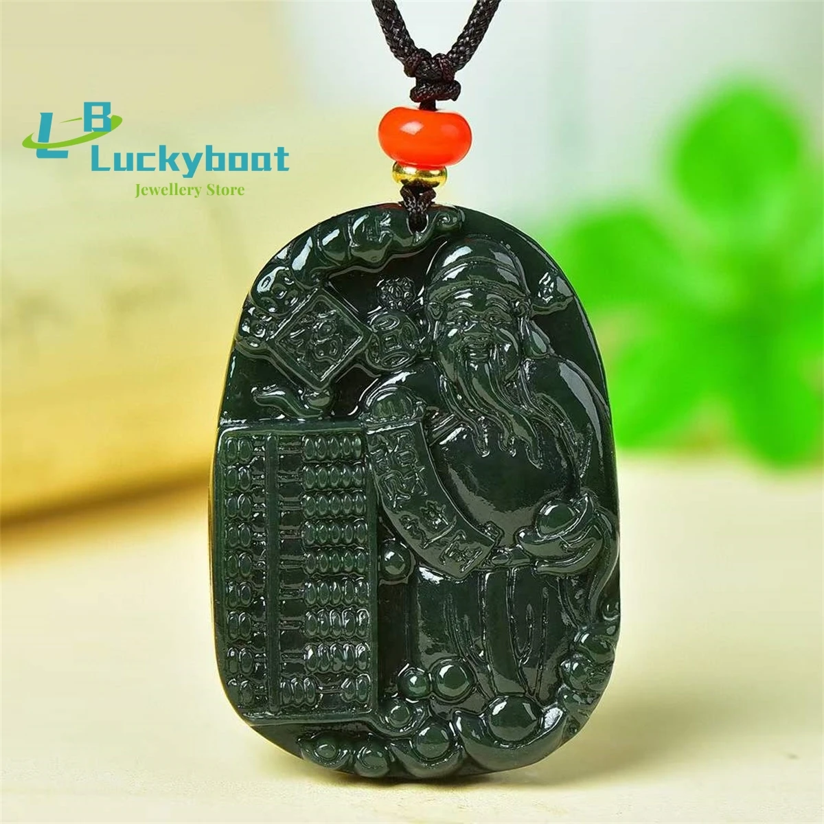 

Natural Hetian Qingyu Auspicious God of Wealth Abacus Pendant Simple and Personalized Versatile for Men and Women