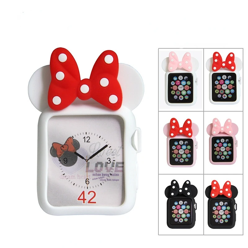 

New Disney Animation Peripheral Apple Watch Cartoon Minnie Case 12345 Silicone Anti fall Soft Shell Children's Gift