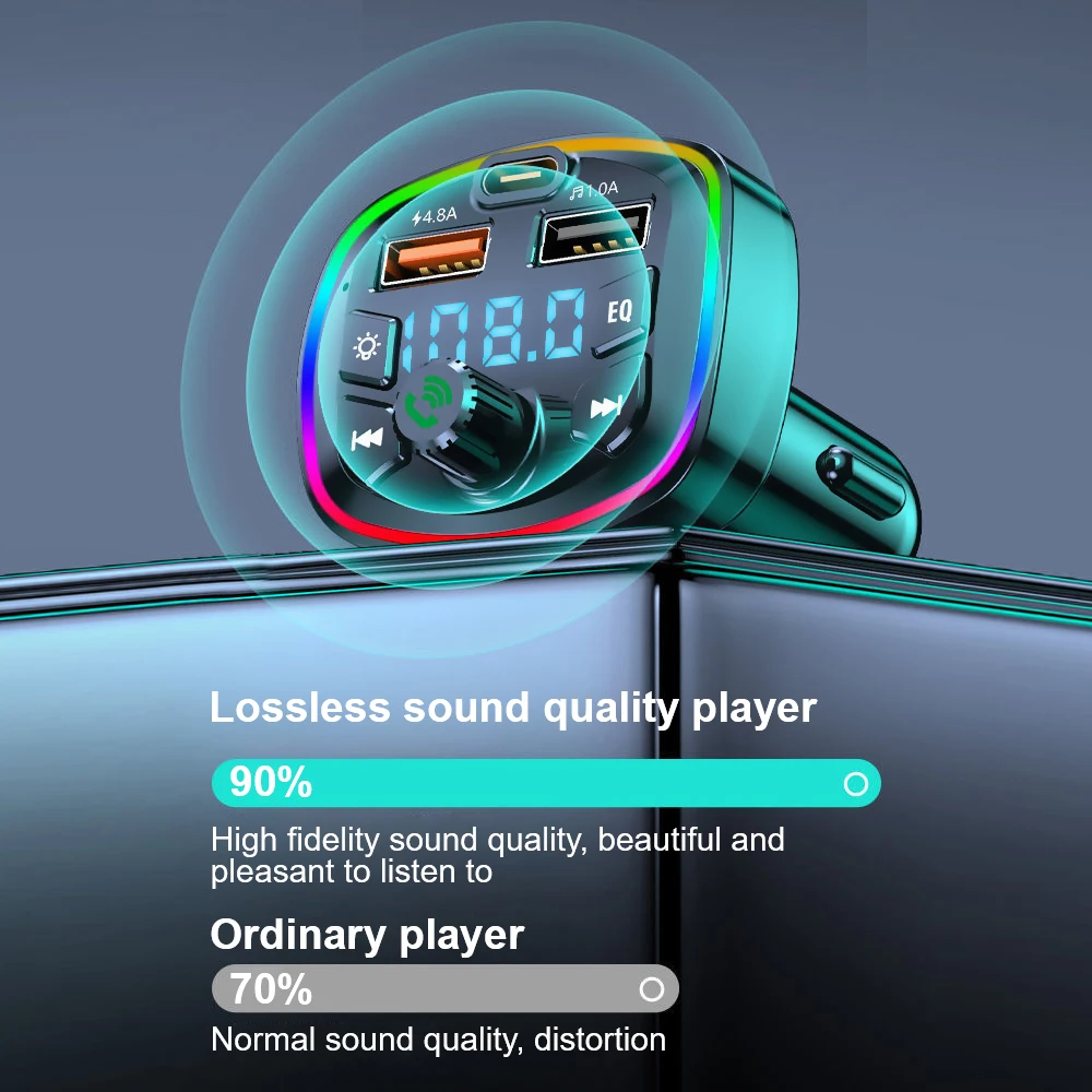 4 8A Двойной USB-порт PD Зарядка Mp3 True Bluetooth Автомобильное зарядное устройство Быстрое