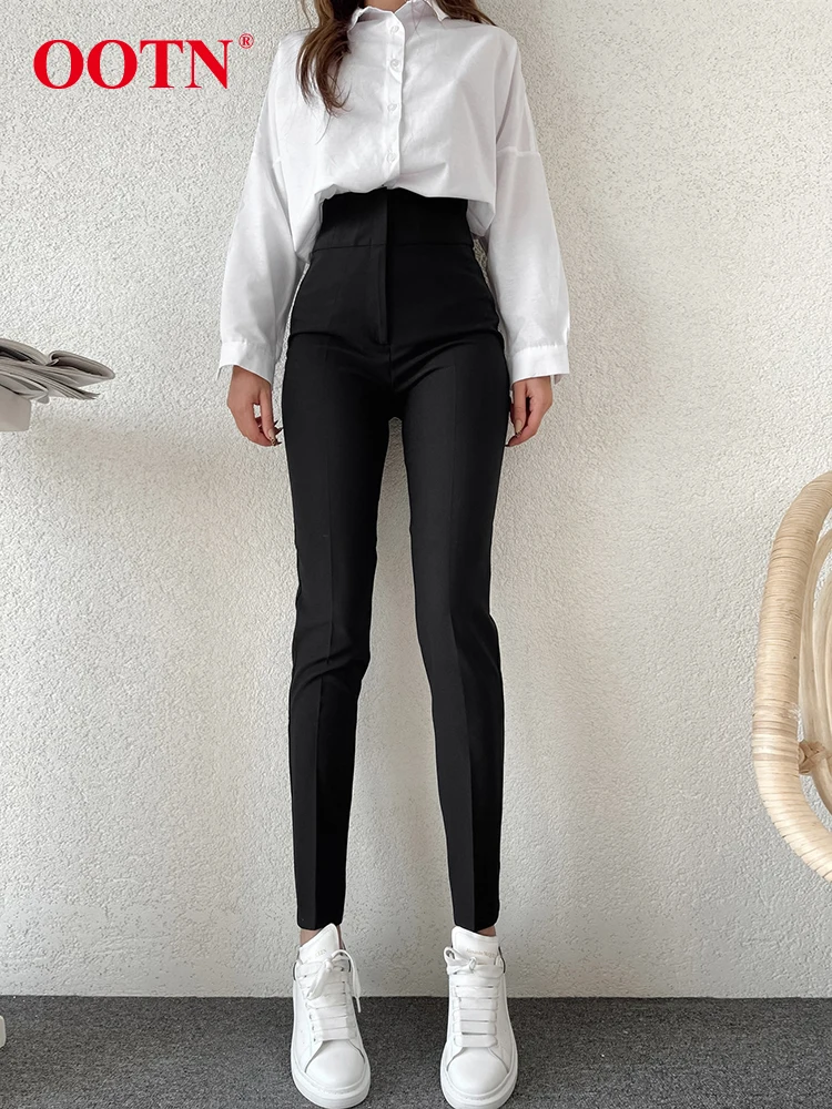 

Черные уличные узкие брюки OOTN с высокой талией, весенние офисные длинные брюки на молнии, женские повседневные зеленые узкие брюки, Новинка ...