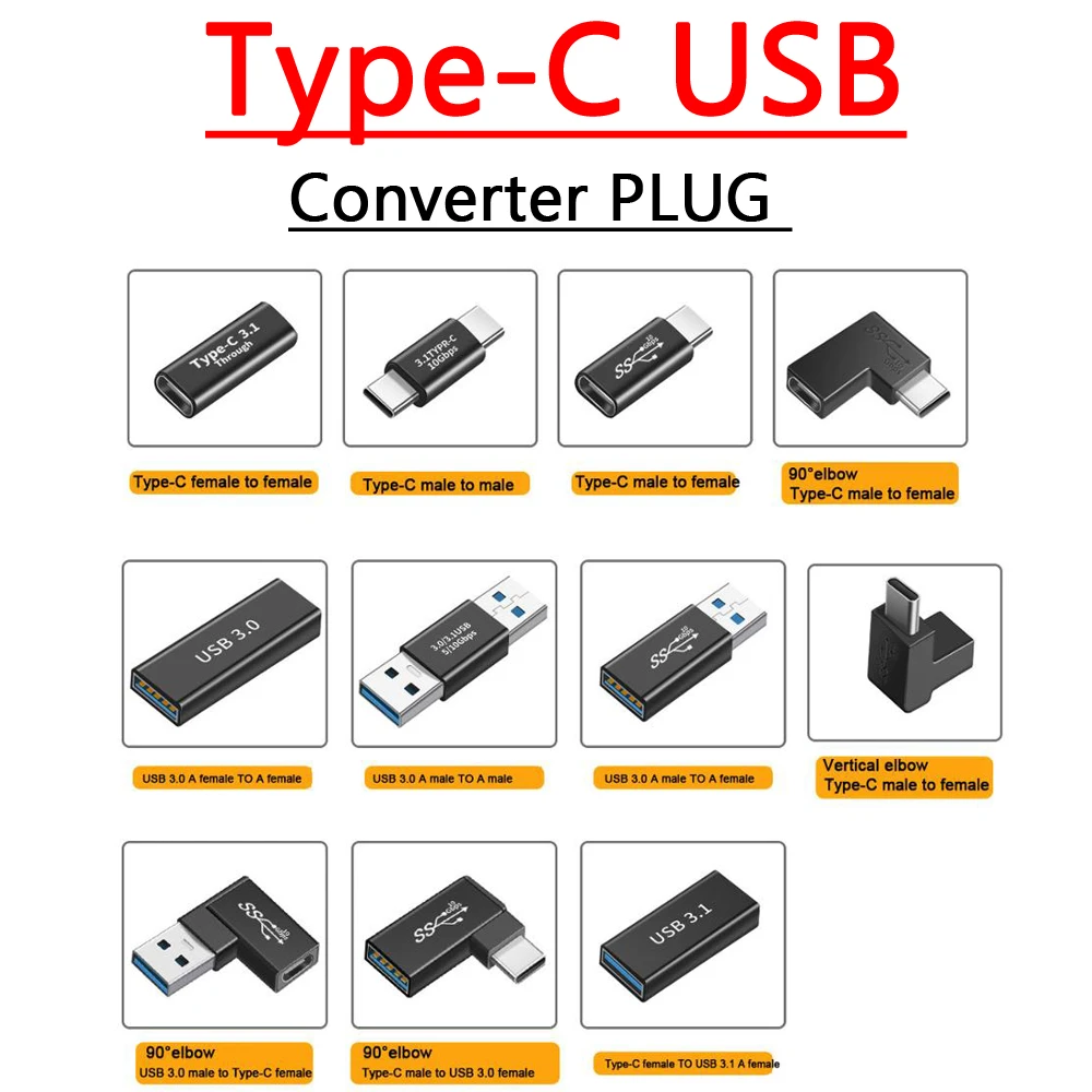 Переходник с Type-C USB 3,0/3,1 Штекерный и гнездовой разъемы