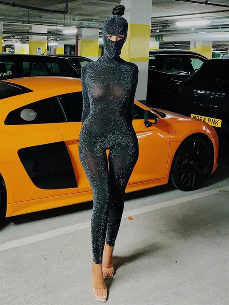 Женский осенне-зимний облегающий комбинезон с длинными рукавами и открытой