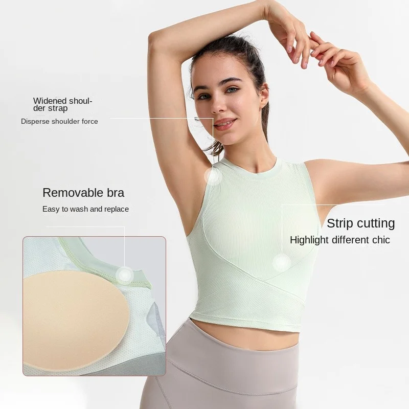 Ladies Yoga Top Summer High Waist Show Navel Cord Chest Pad Fitness Sleeveless Shirt Skinny Seamless Sports Tank Top