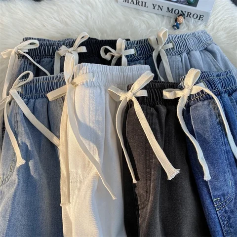 2023 Spring New Casual Women's Jeans Solid Baggy Straight Slim Y2k Trend Denim Cargo Pants Female Wide Leg Streetwear Trousers