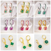 1 pair redgreen cubic zirconia silver gold color hoop earrings for women girls gifts fashion dangle jewelry accessories