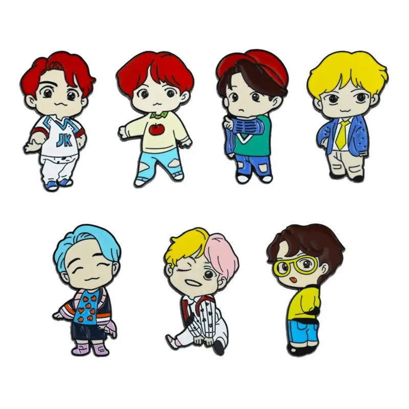 

Kawaii Bt21 брошь мультфильм Kpop Bangtan Boys ювелирные изделия V JK JIMIN JIN SUGA J-HOPE RM рюкзак металлические булавки шляпы одежда декоративные игрушки