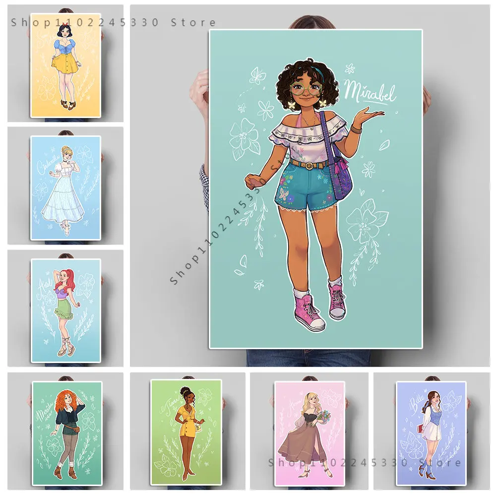 

Disney Cartoon Princess Comic Poster Print Sexy Girl Cinderella Ariel Canvas Painting Nursery Simple Wall Art Room Home Decor