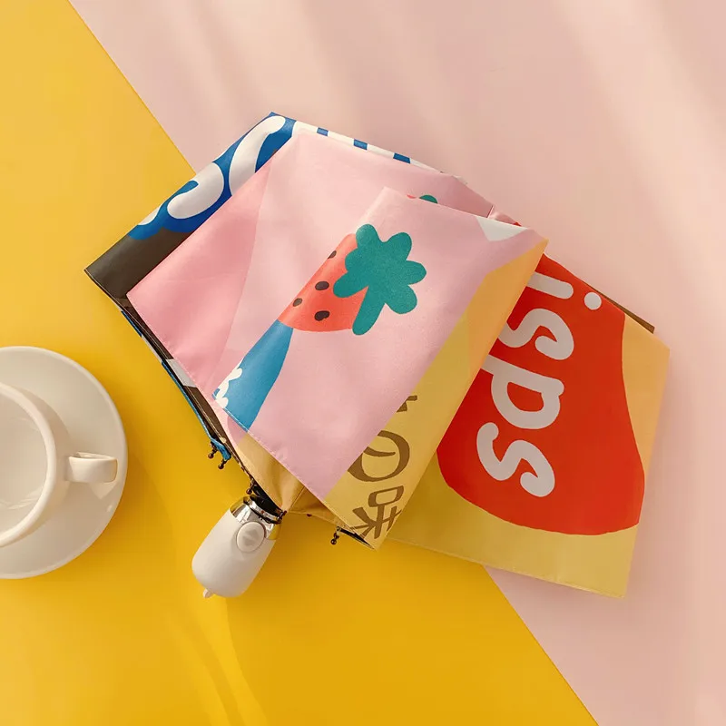 

Fully Automatic Folding Umbrella Cute Girl Manual Sunscreen Umbrella Waterproof Color Strawberry Umbrella Household Rain Gear