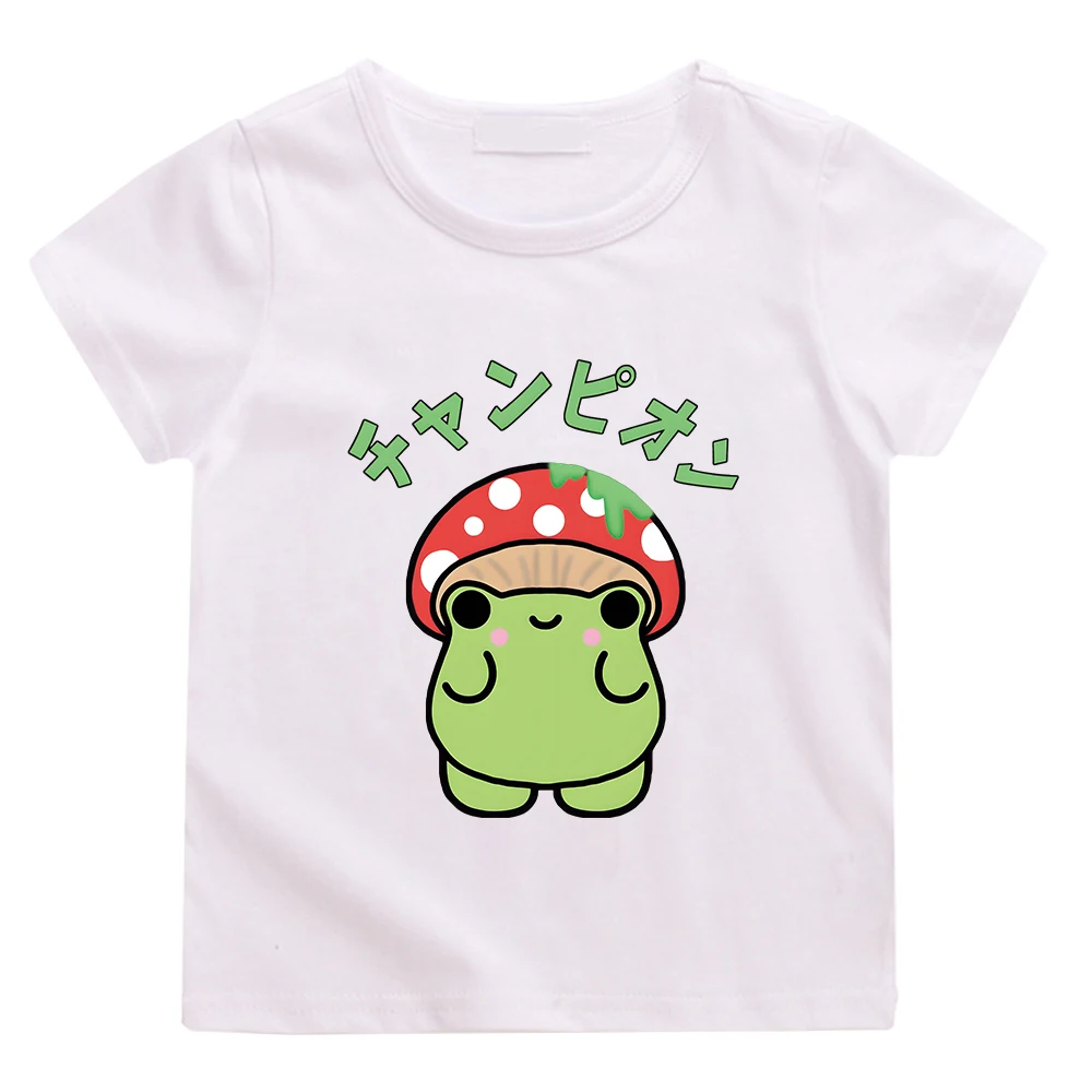 

Cute Wearing Mushrooms Print Shirt Frog Short T-Shirts for Girls Kids Short Sleeve 100% Cotton T Shirt Boys Summer Casual Tees