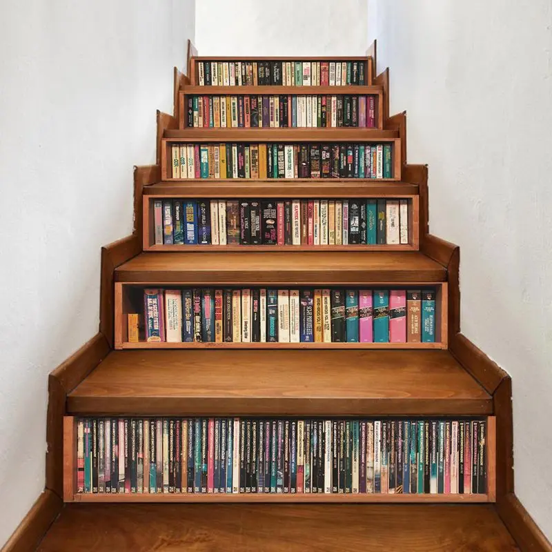 

6pcs 3D Book Staircase Stair Riser Floor Sticker Self Adhesive DIY Stairway Waterproof PVC Wall Decal