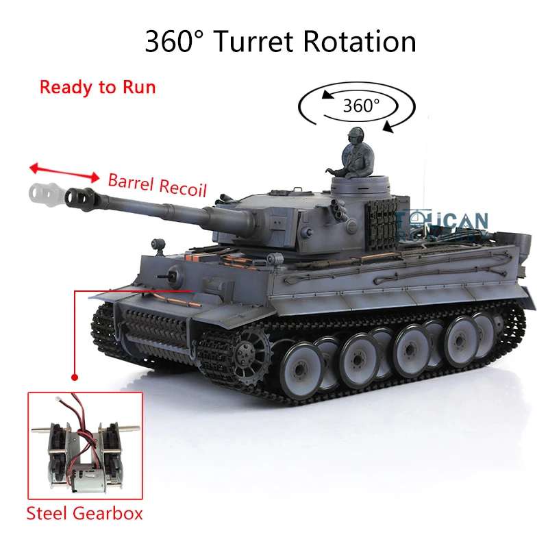 

1/16 HENG LONG TK7.0 Plastic Tiger I RC Tank 3818 Steel Gearbox Barrel Recoil Gifts Remote Toucan Model Speaker BB TH17250-SMT8
