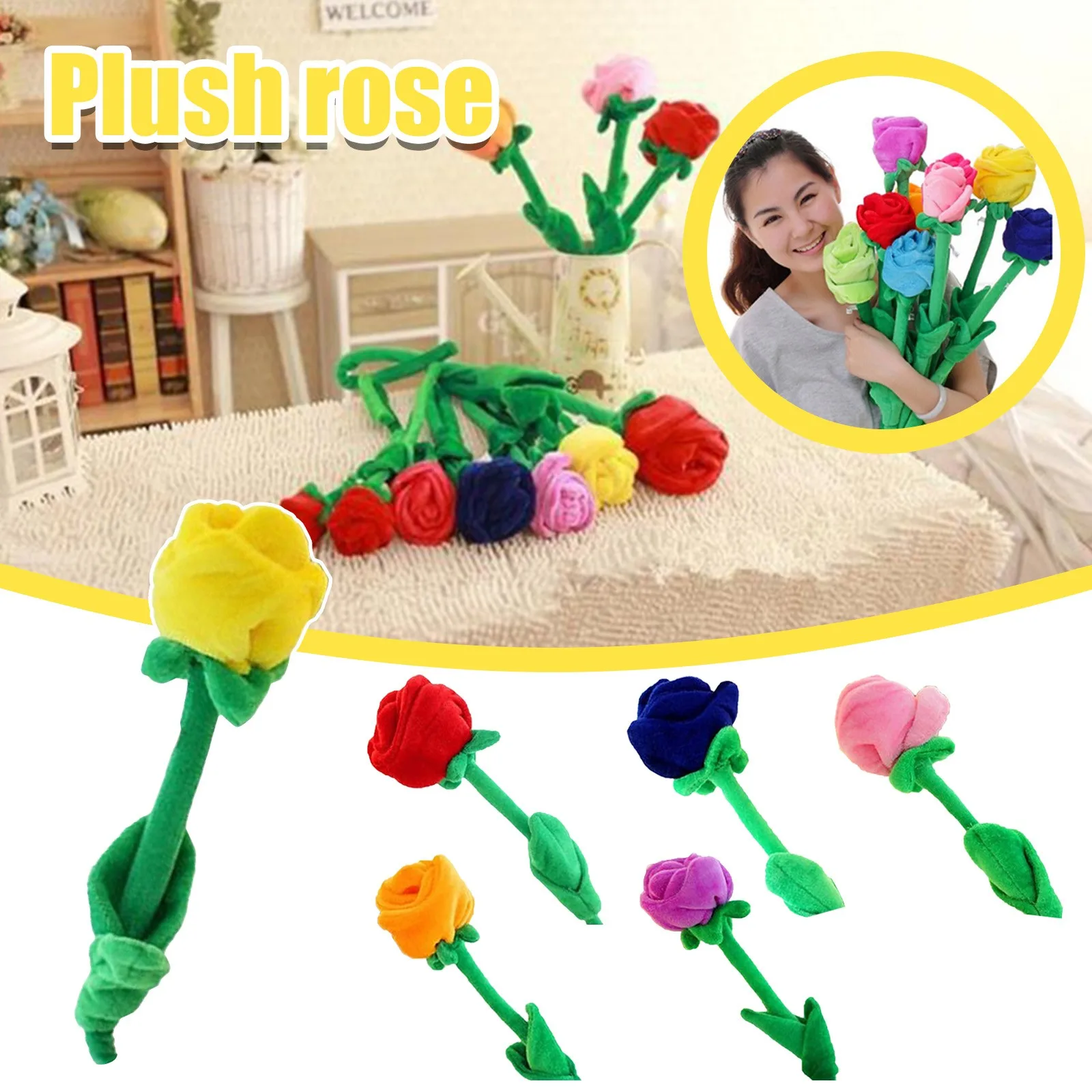 

Plush Colors for Flexible Assorted Stem Simulation Rose Rose Long Decoration Plush toy Horn Toy Goblin Toy