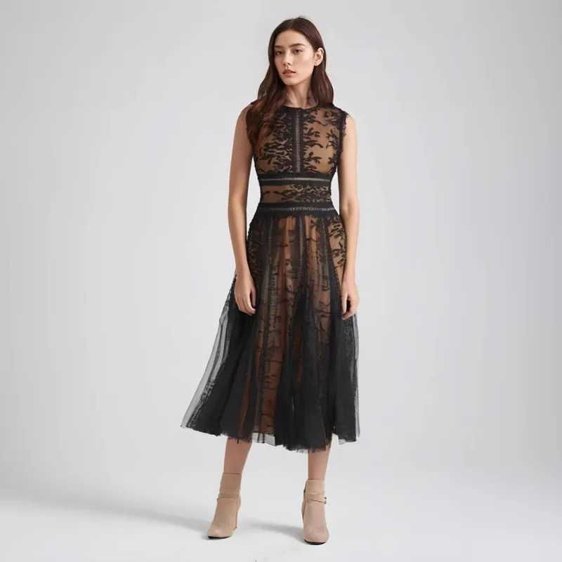 Сказочное платье 2024 модное романтичное Сетчатое для отпуска с вышивкой