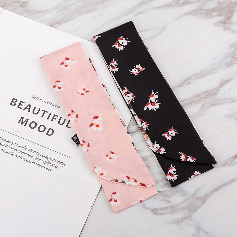 

Skinny Neckerchief Long Hair Scarf For Female Floral Print Hairband Bag Scarves 5*100cm Fashion Wrist Ribbon Neck Scarfs Ladies