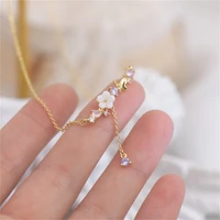 korean wreath butterfly pendant necklace for women shell flower water drop choker trend zircon gold color clavicle chain jewelry