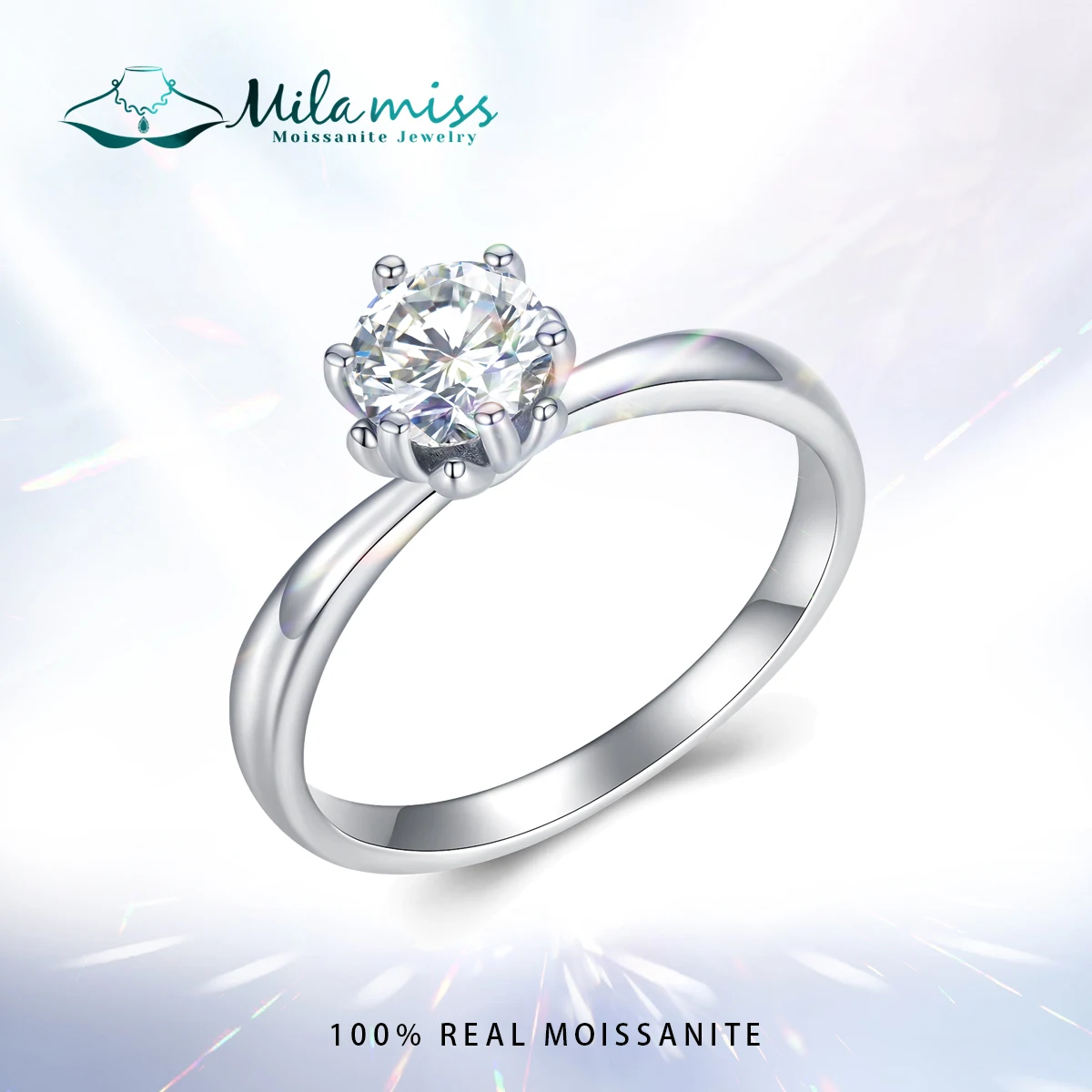 Женское кольцо с муассанитом MILAMISS S925, простое кольцо с покрытием из платины 0,8 карата, кольцо с шестью крапанами, D-образный Цвет, VVS1 EX, обручальное кольцо с лабораторным бриллиантом для женщин