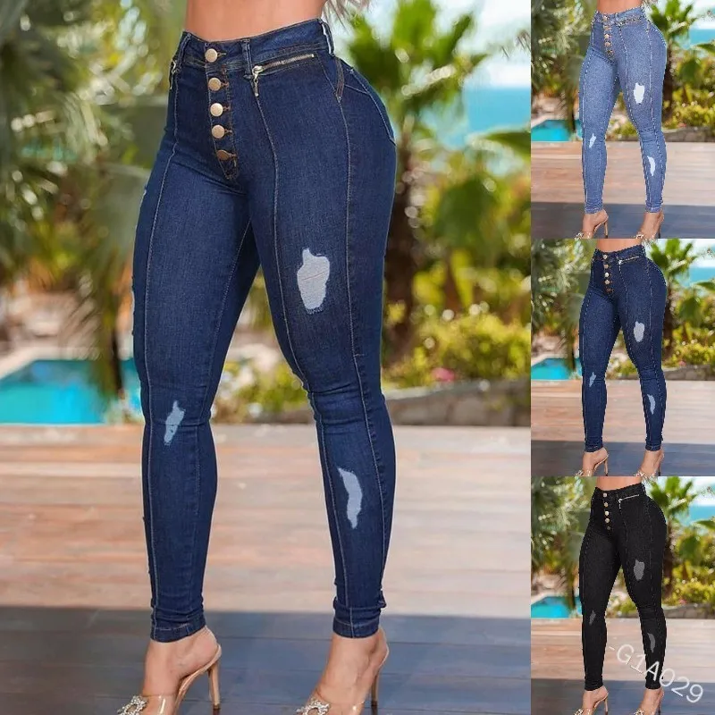 

Женские джинсы-карандаш на пуговицах, облегающие однотонные брюки-карандаш из денима до щиколотки, с высокой талией, на весну-лето