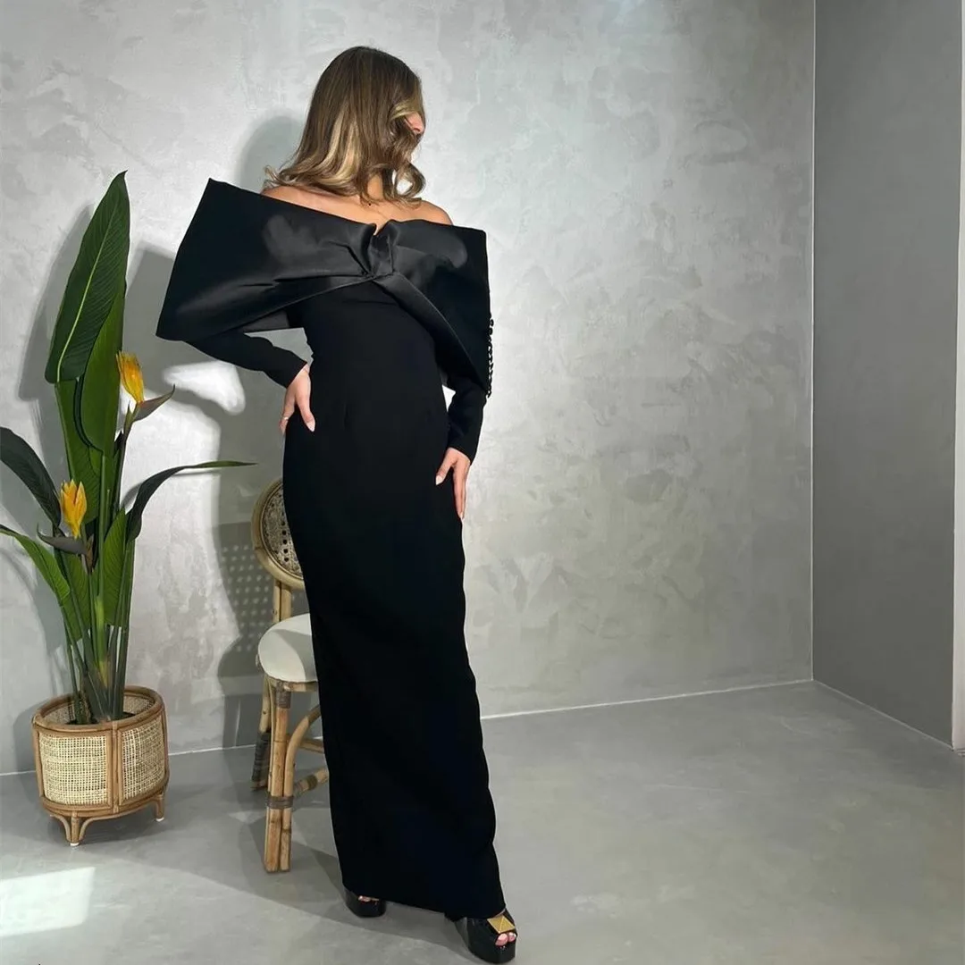 

Винтажное длинное вечернее платье из крепа с открытыми плечами, атласное черное платье-футляр в пол, женское платье для выпускного вечера