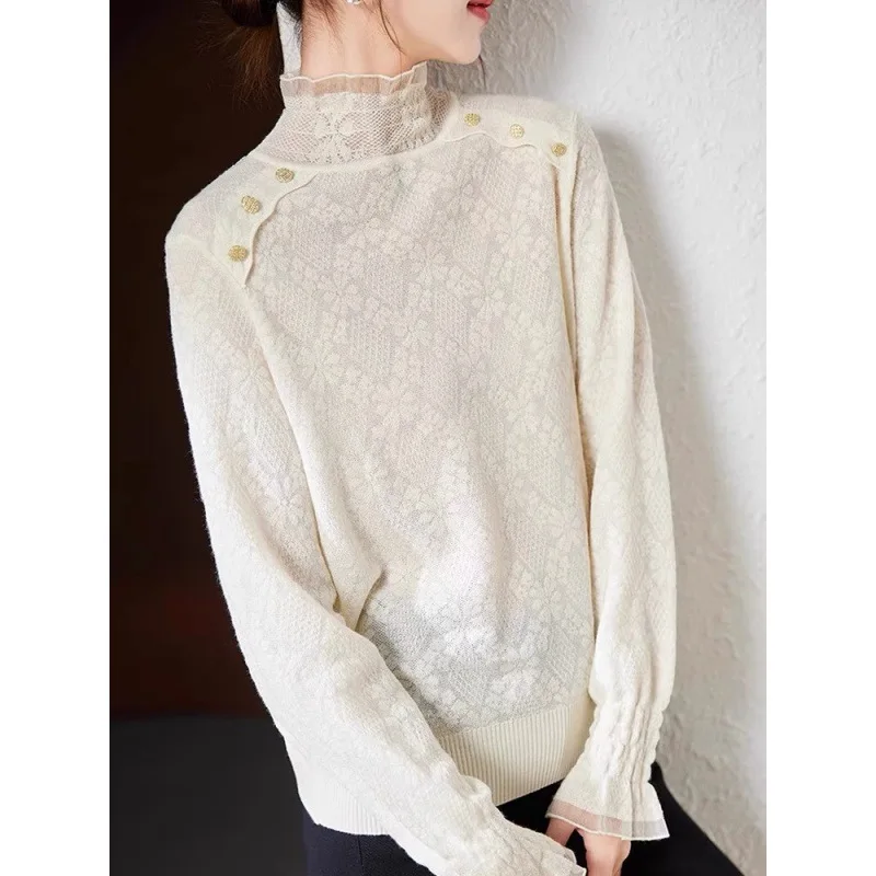 Элегантный женский пуловер тонкий кружевной шерстяной свитер осень-зима новые