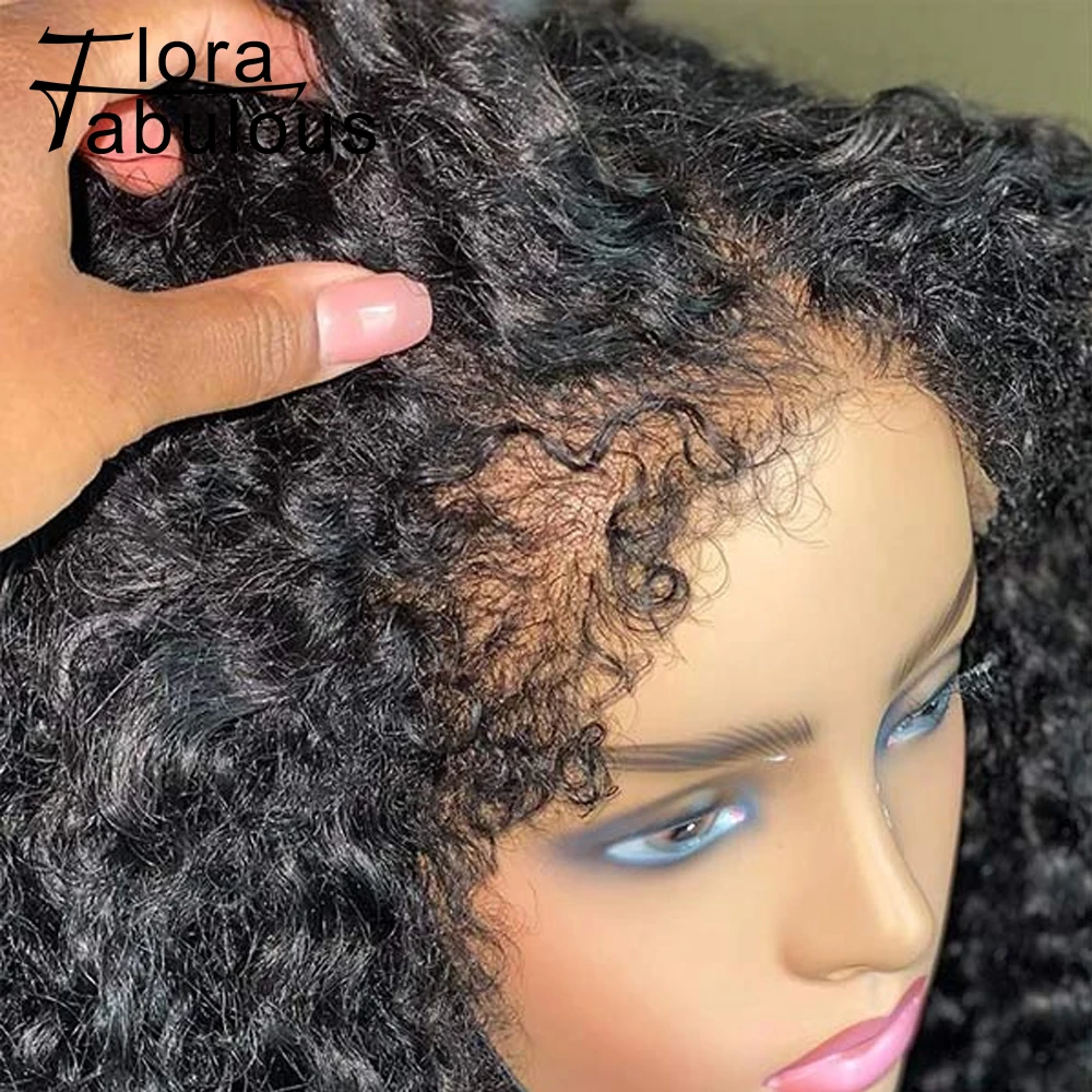 

4C Edges Curly Human Hair Wig With Baby Hair Kinky Curly 13x4 HD Invisible Lace Frontal Wigs Pre Bleached Knots Natural Hairline