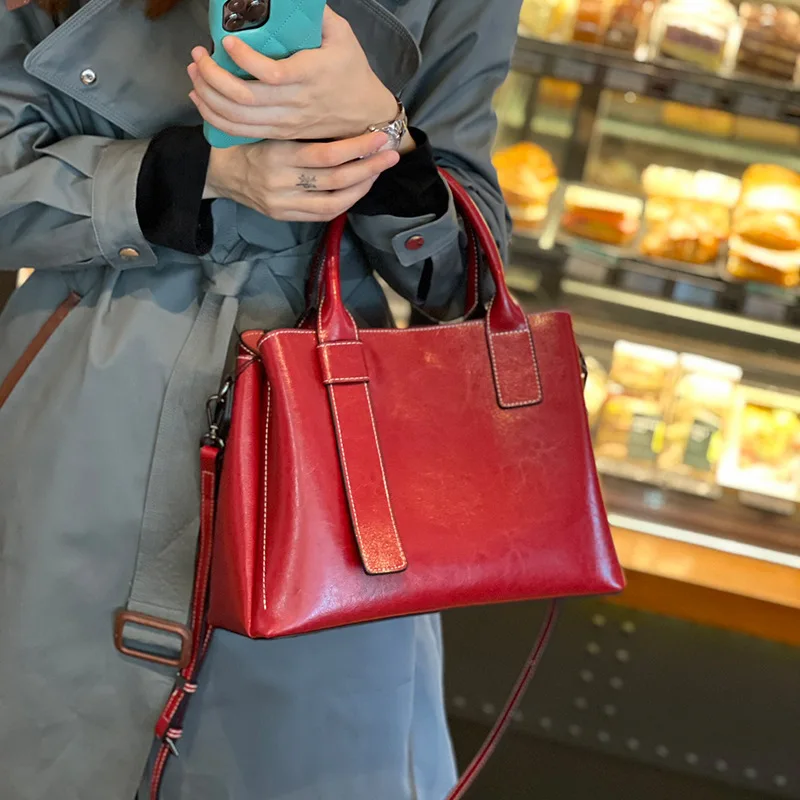 

Модные кожаные сумки Cattlehide, однотонные подходящие ко всему женские сумки, сумка на плечо, вместительная сумка через плечо, кожаная сумка