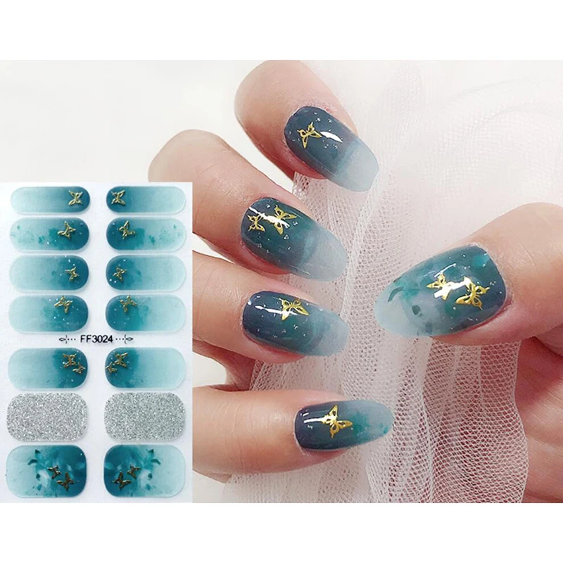 

Full Cover Watercolor Style Manicure Decoration Sticker For Nails Designed Shiny Self Adhesive Nail Sticker Salon