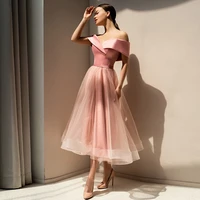 vinca sunny strapless pink tulle evening dresses off the shoulder prom gown for women tea length party dress robe de soir%c3%a9e