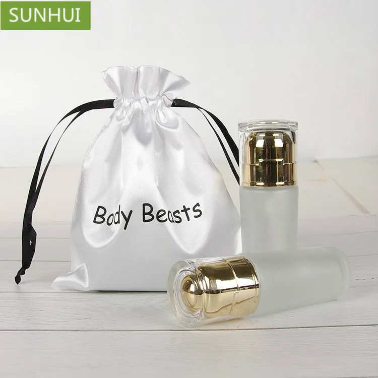 

50PCS/lot Satin Hair Bag Silk Drawstring Pouch Packing Jewelry Cosmetic Wedding Party Storage Gift Wrapping Sachet Print Logo