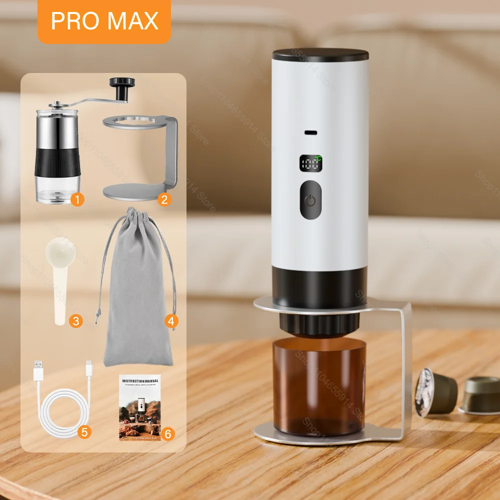 

Портативная капсульная кофеварка для эспрессо, кастрюля для эспрессо, беспроводной нагревательный насос, пресс-кофеварка для путешествий и автомобиля, кофейник 3 в 1,