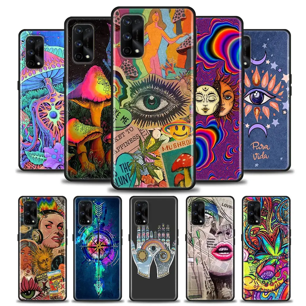 

Phone Case for Realme C3 C21 C25 C11 C12 C20 C35 Oppo A53 A74 A16 A15 A9 A54 A93 A31 A52 A5s Case Psychedelic Mushroom Paintings