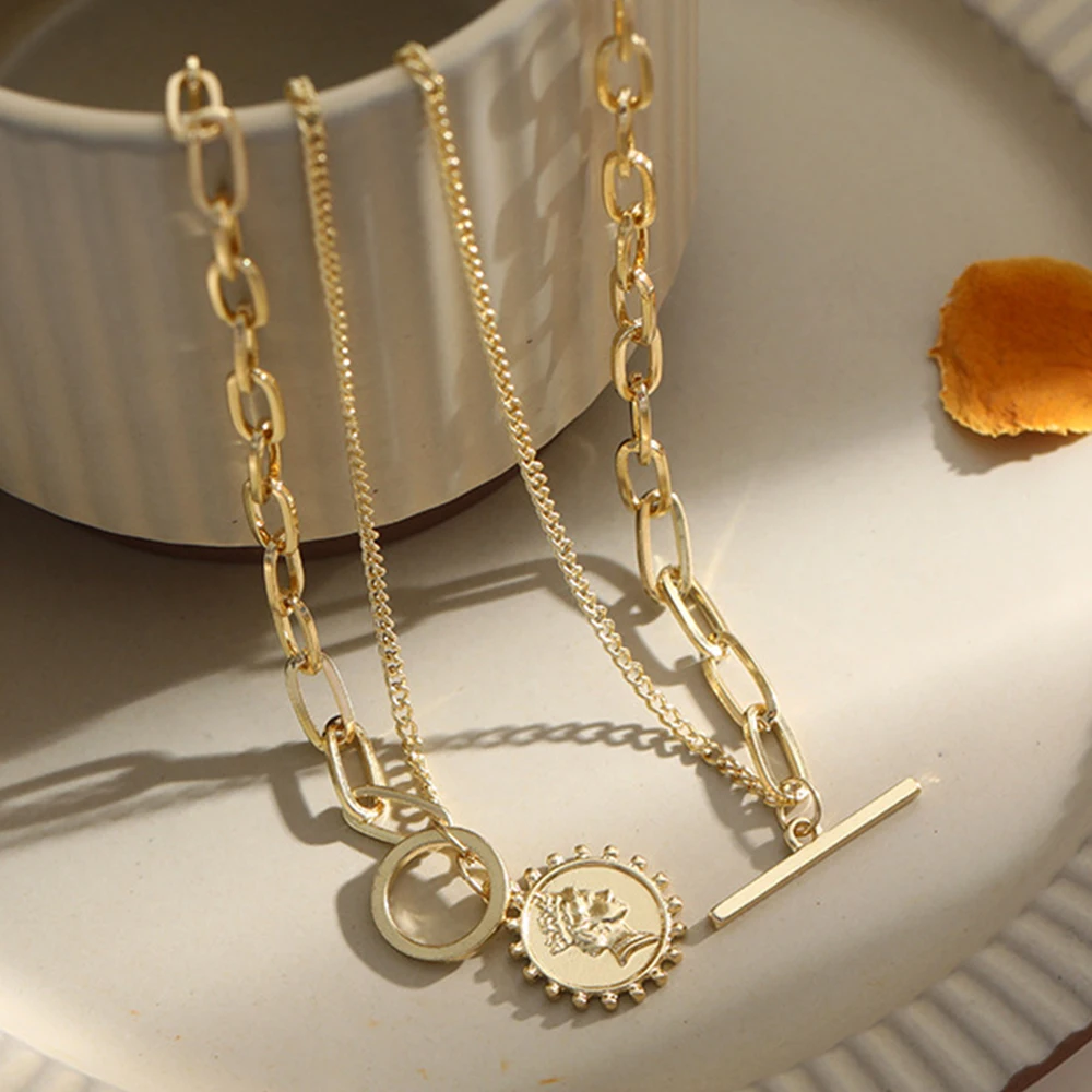 

Brand New Beauty Head Necklace Sun Pendant Ladies Exquisite Double Layer Ladies Girls Sexy Clavicle Chain Necklace Jewelry Gift