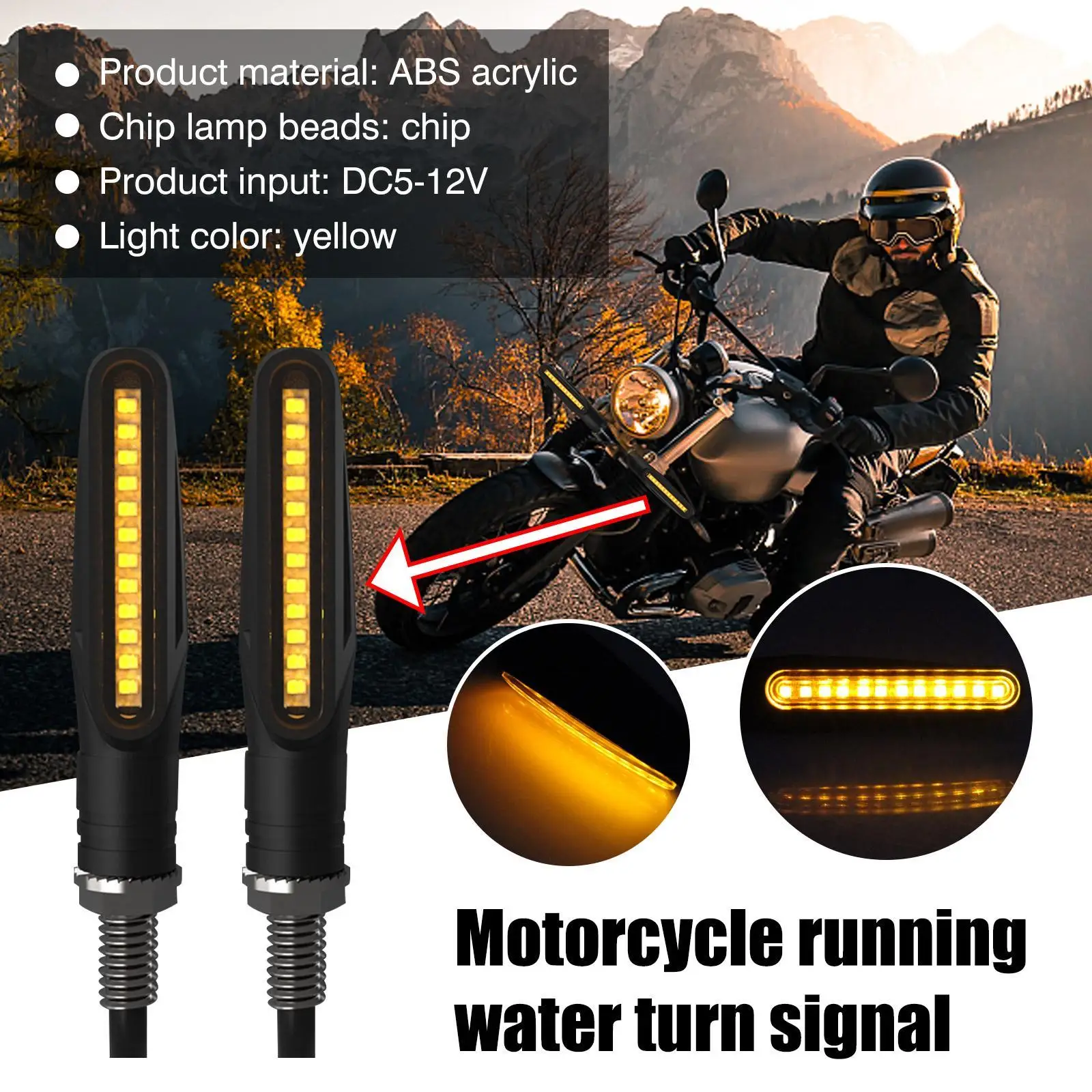 

2PCS Universal Motorcycle Turn Signal Light 12V Led Moto Flowing Water Blinker Bendable Motorcycle Flashing Lights Signal Lamp