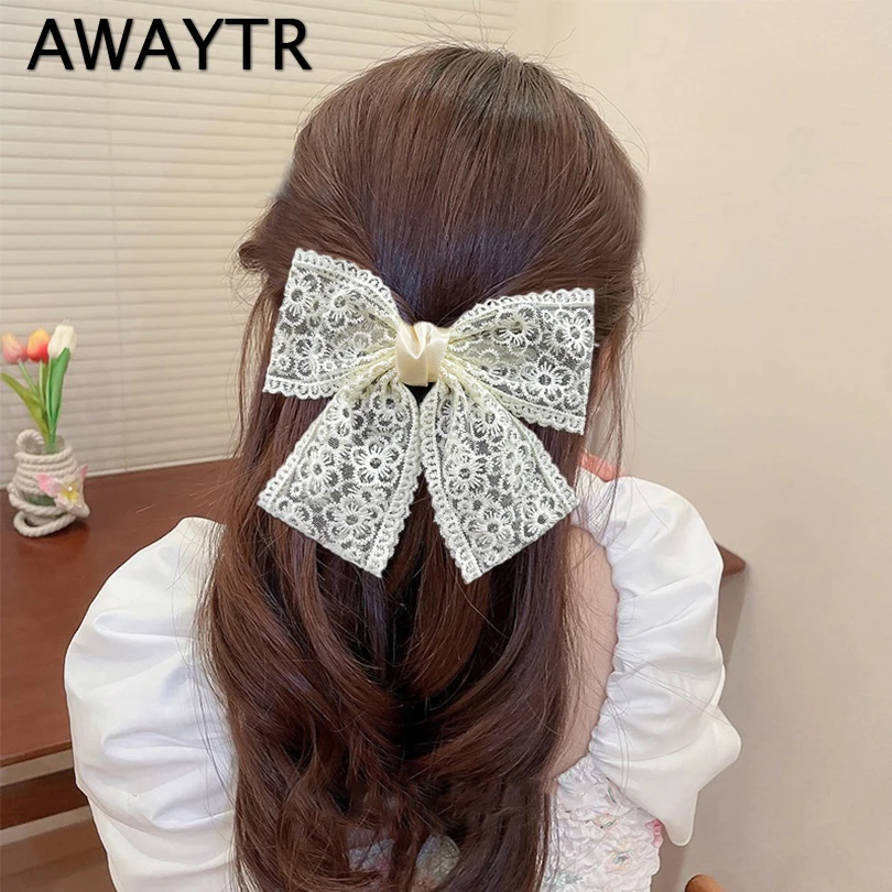 

AWAYTR Women Girls Cute Hairpins Hair Rope Lace Flower Bow Ribbon Hair Clip Hair Ornament Fashion Black White Hair Accessories