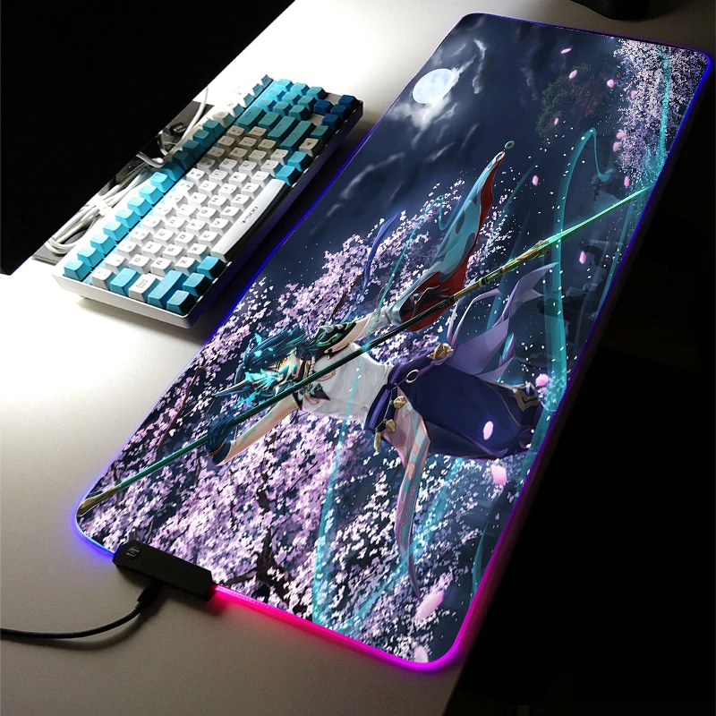 

Large Office RGB LED Genshin Impact XIAO Mouse Pad Mat Rugs Game Gamer Gaming Mousepad Keyboard Compute Anime Desk Mat for CSGO