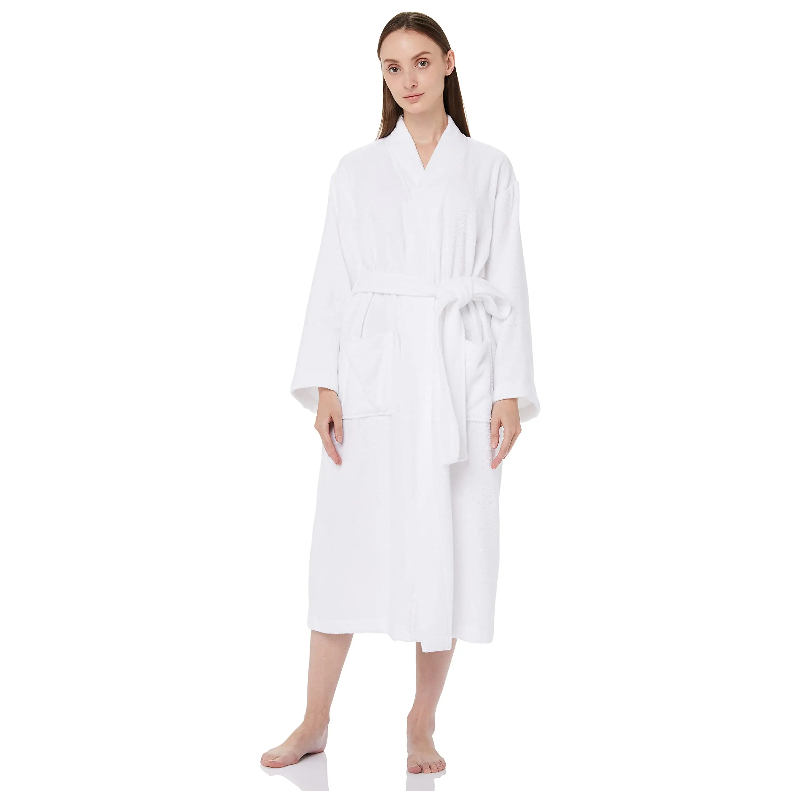 100% Cotton Women's Terry Bathrobe Solid V Neck Ladies Autumn Winter Dressing Gown With Sashes Pockets Kimono For Female 2023