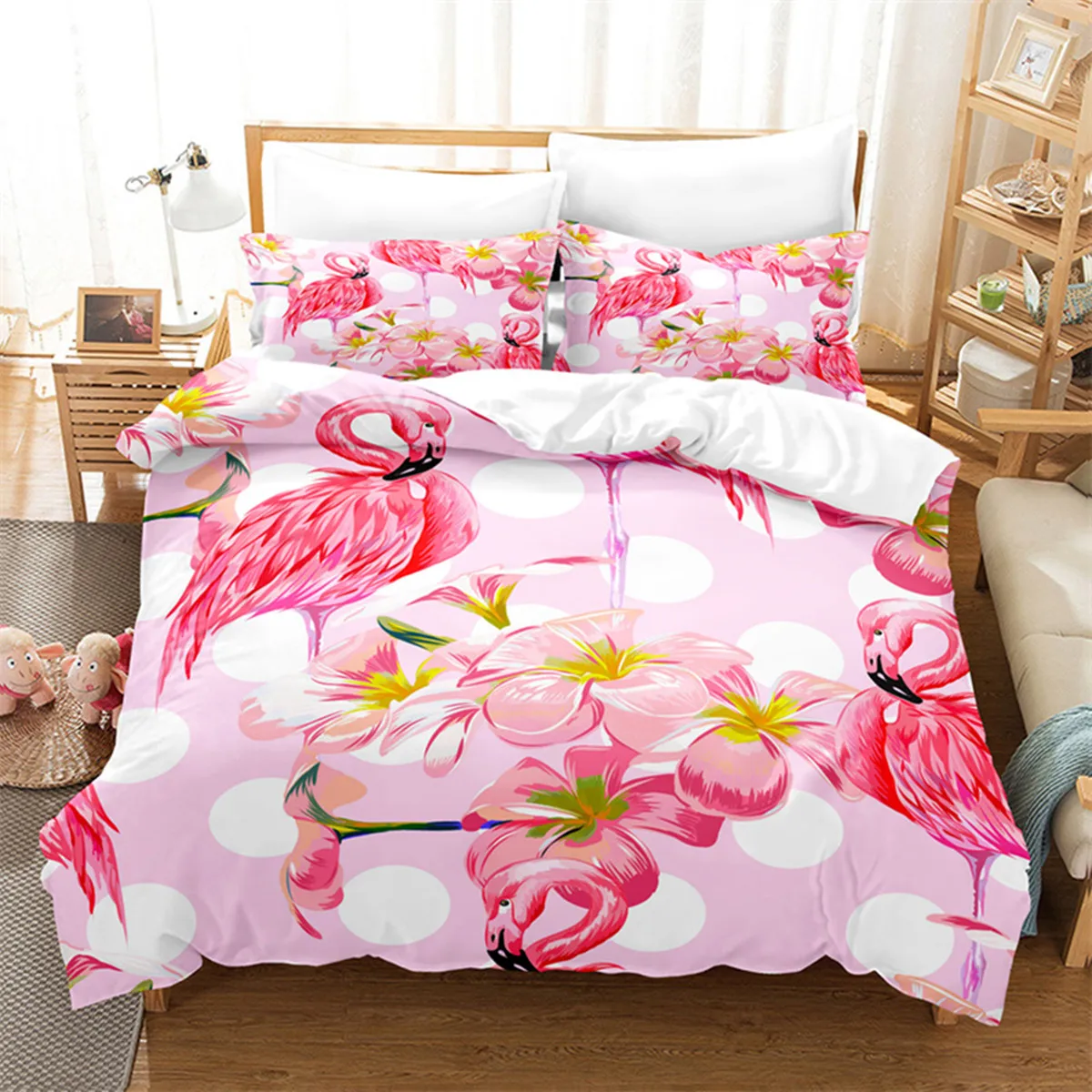 Пододеяльник из микрофибры с Тропическими Цветами пальмовыми листьями розовым