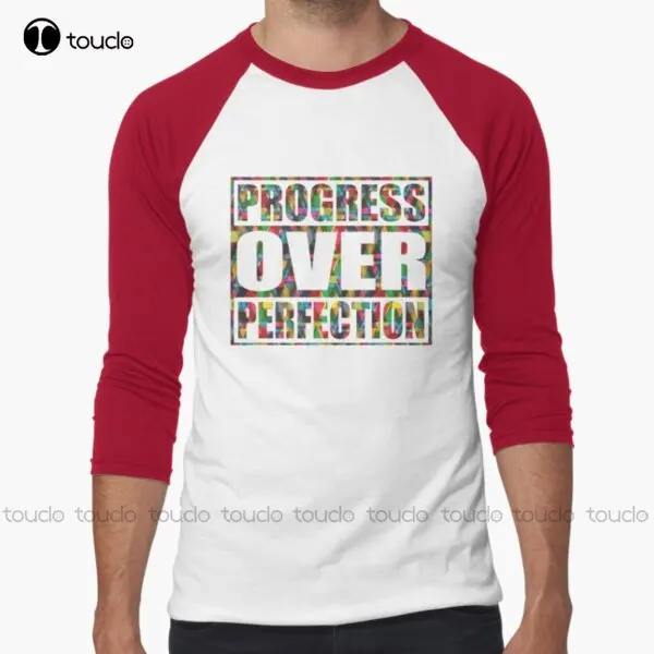 

Motivational Progress Over Perfection Back To Shool Teacher Baseball ¾ Sleeve T-Shirt Dog Mom Shirt Xs-5Xl Custom Gift Unisex