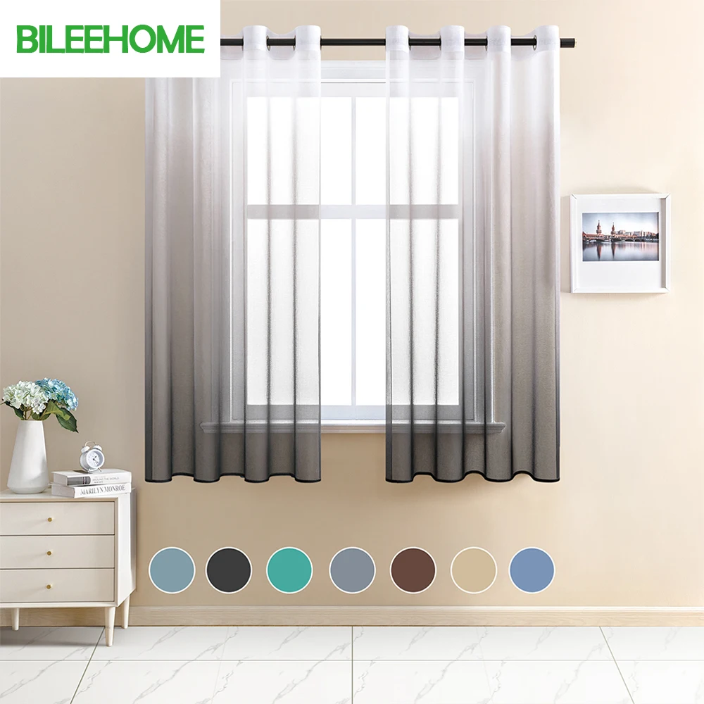 

BILEEHOME Gradient Color Short Sheer Curtains for Kitchen Tulle Curtain for Room Living Room Half-Window Window Treatment Drapes