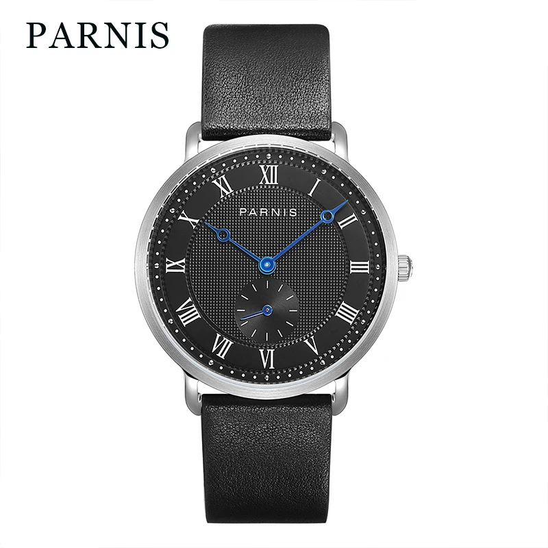 Parnis 40MM Black Dial Quartz Men's Watch Waterproof 20mm Leather Strap Wristwatches Clock Top Luxury Brand 2022 With Box Gift