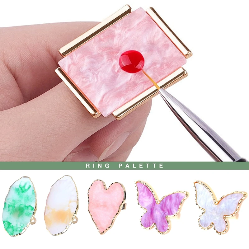 

1Pc Resin Stone Nail Art Ring Palette Finger Ring False Nails Tips Drawing Color Mixing Display DIY Manicure Polish Gel Tool