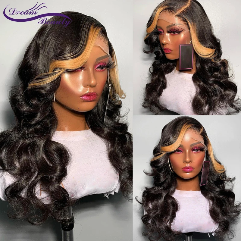 

Highlight Blonde Human Hair Wigs For Women Brazilian Remy Wavy 13x4 Lace Front Wig 180% Ombre Blonde 4X4 Closure Wigs