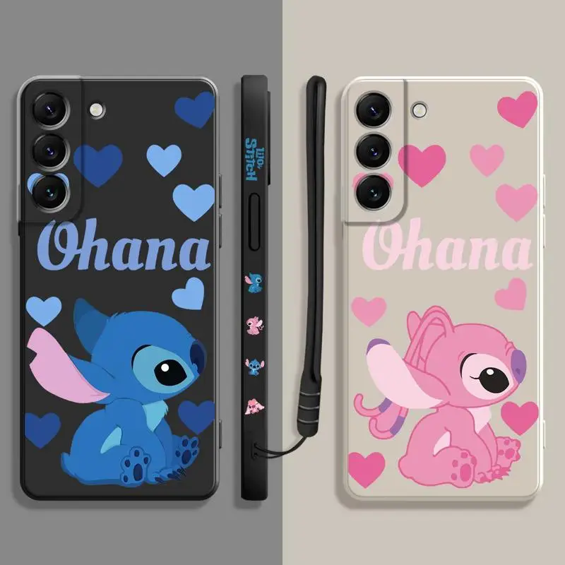 

Disney Stitch Angel Pink Blue Love Liquid Case For Samsung Galaxy S23 S22 S21 S20 FE Ultra S10 S9 S8 Plus Note 20Ultra 10Plus