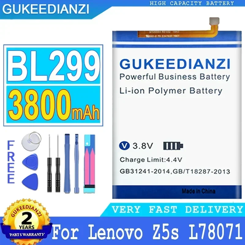Аккумуляторные батареи большой емкости BL299 на 3800 мАч для Lenovo Z5s L78071 портативная