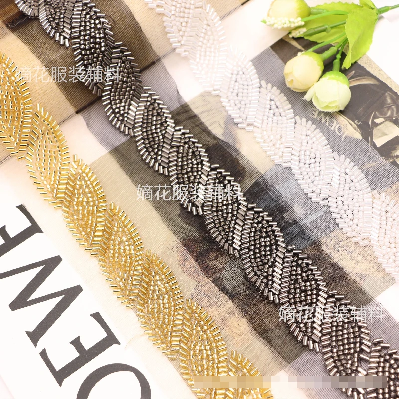 Сетчатое кружево с узором листьев и вышивкой бисером платье сделай сам передний