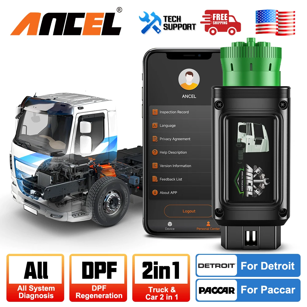 ANCEL HD110 Bluetooth дизельный сверхмощный сканер грузовиков для всех систем DPF Regen