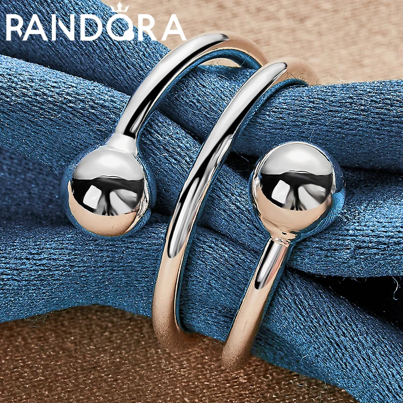 

Raivdqra 925 Silver Color 8mm Double Beads Opening Rings For Women Man Fashion Jewelry Wedding Party Popular Simple Accessories